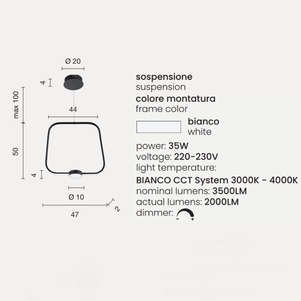 Lámpara de suspensión LED 35W moderna Blanco ALFA 47 cm
