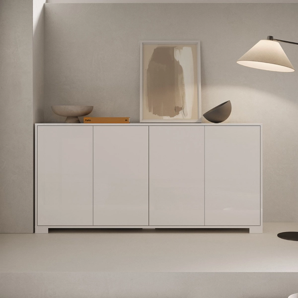 Aparador de madera con 4 puertas y 2 compartimentos con baldas 172 cm KYLA Blanco Brillo