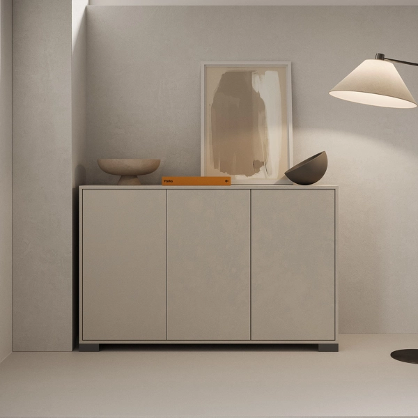 Aparador de madera con 3 puertas y 2 compartimentos con baldas 130 cm KYLA Gris