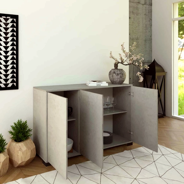 Aparador de madera con 3 puertas y 2 compartimentos con baldas 130 cm KYLA Gris