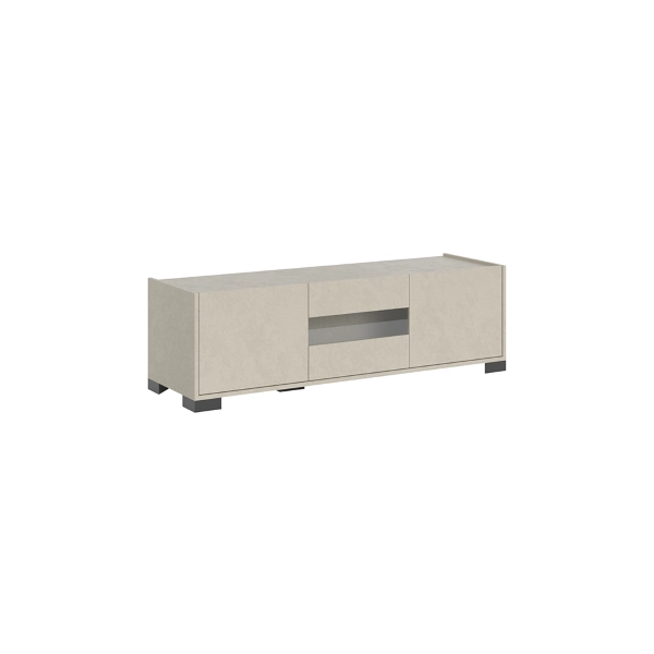 ROJAS Mueble TV 3 puertas gris con inserto de cristal ahumado 130x40 cm