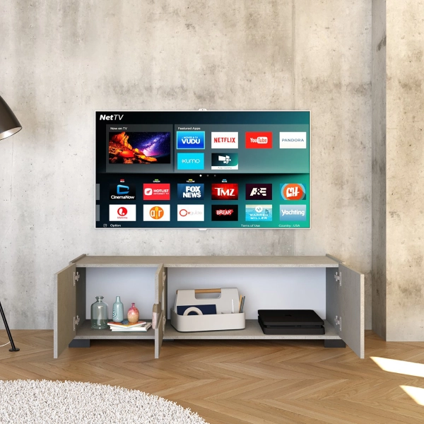 ROJAS Mueble TV 3 puertas gris con inserto de cristal ahumado 130x40 cm