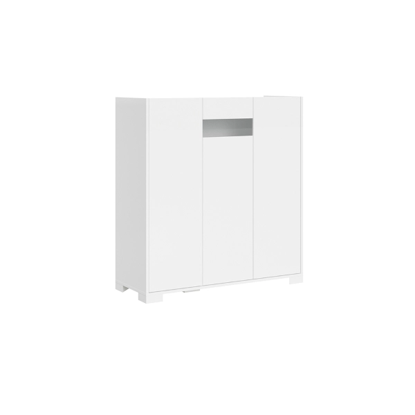 Buffet 3 portes ROJAS blanc brillant avec insert en verre fumé 103x110 cm