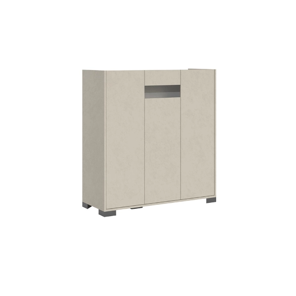 ROJAS Aparador gris de 3 puertas con inserción de cristal ahumado 103x110 cm