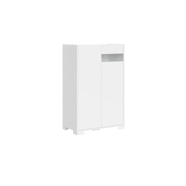 Aparador ROJAS de 2 puertas en blanco brillo con inserción de cristal ahumado 70x110 cm
