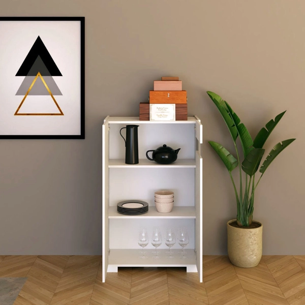 Aparador ROJAS de 2 puertas en blanco brillo con inserción de cristal ahumado 70x110 cm