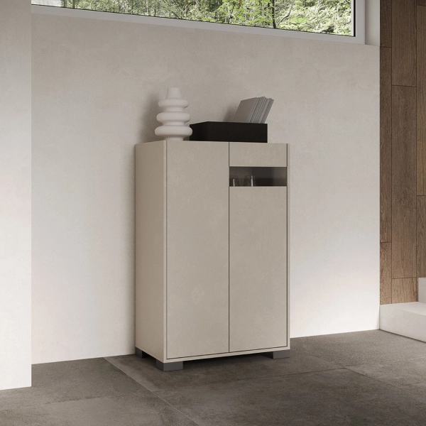ROJAS Buffet gris 2 portes avec insert en verre fumé 70x110 cm