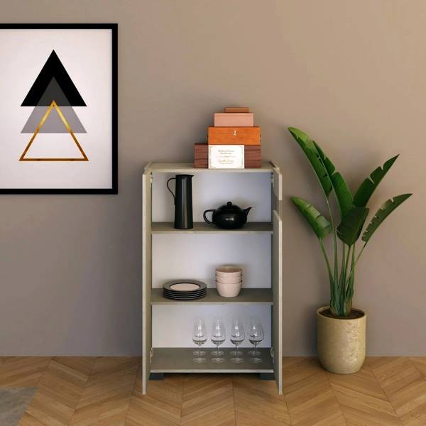 ROJAS Buffet gris 2 portes avec insert en verre fumé 70x110 cm