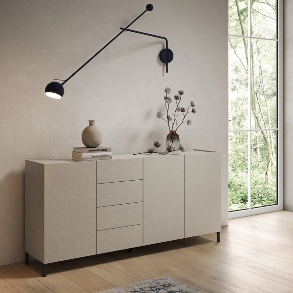 Aparador de madera 174 cm con 3 puertas y 4 cajones HARAS Gris
