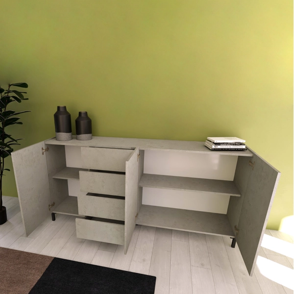 Aparador de madera 174 cm con 3 puertas y 4 cajones HARAS Gris