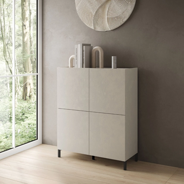Buffet en bois 90x110 cm avec 4 portes et 2 compartiments avec étagères Gris HARAS