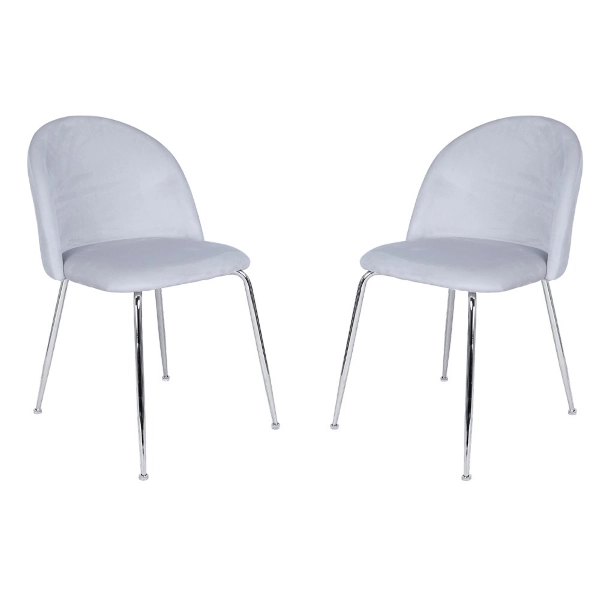 Chaise de salle à manger en velours Gris Perle pieds métal Chrome - PARIS 2 chaises