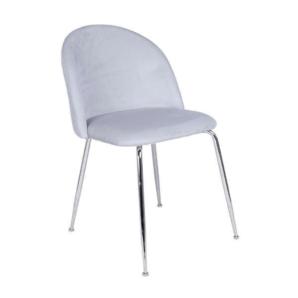 Chaise de salle à manger en velours Gris Perle pieds métal Chrome - PARIS 2 chaises