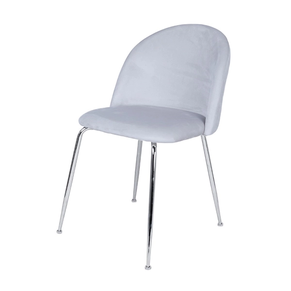 Chaise de salle à manger en velours Gris Perle pieds métal Chrome - PARIS 2 chaises