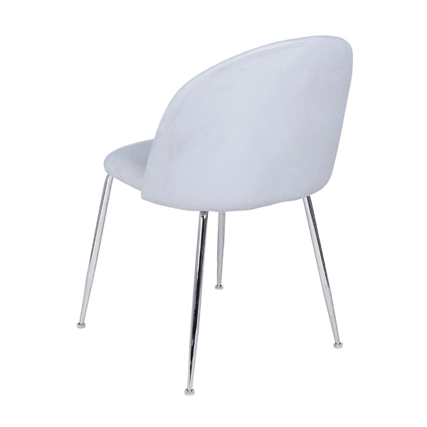 Chaise de salle à manger en velours Gris Perle pieds métal Chrome - PARIS 2 chaises