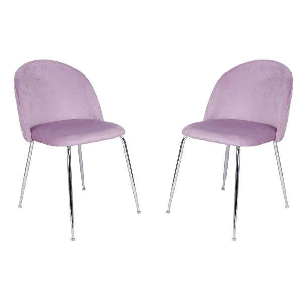 Chaise de salle à manger en velours Glicine pieds métal chromé - PARIS 2 chaises