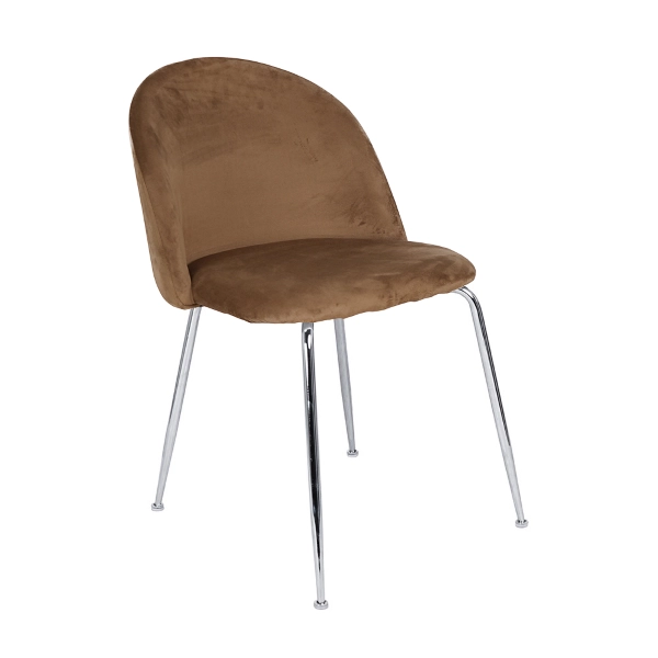 Chaise de salle à manger en velours marron pieds métal chromé - PARIS 2 chaises
