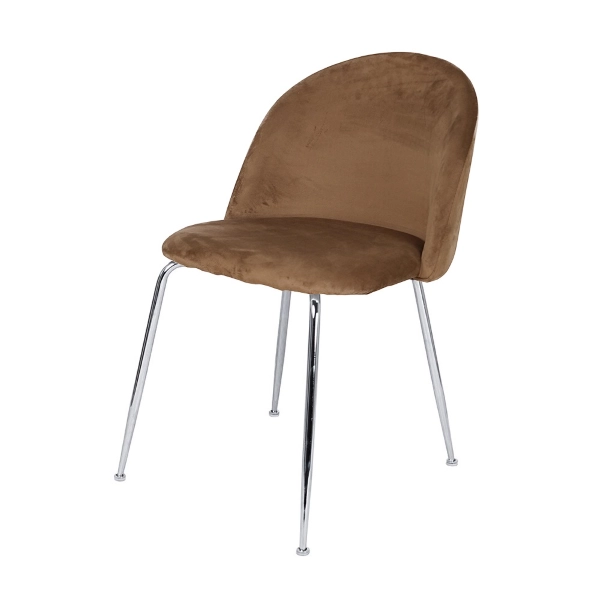 Chaise de salle à manger en velours marron pieds métal chromé - PARIS 2 chaises