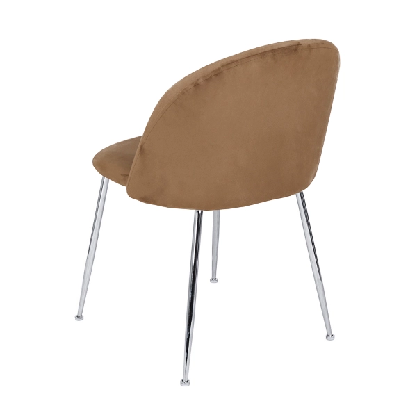 Chaise de salle à manger en velours marron pieds métal chromé - PARIS 2 chaises