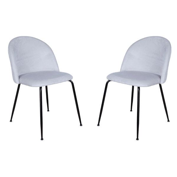 Chaise de salle à manger en velours Gris Perle et pieds en métal Noir - PARIS 2 chaises