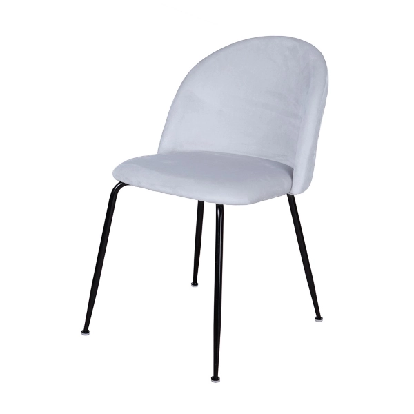 Chaise de salle à manger en velours Gris Perle et pieds en métal Noir - PARIS 2 chaises