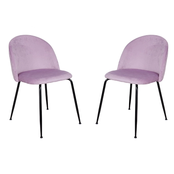 Chaise de salle à manger en velours Glicine pieds métal Noir - PARIS 2 chaises