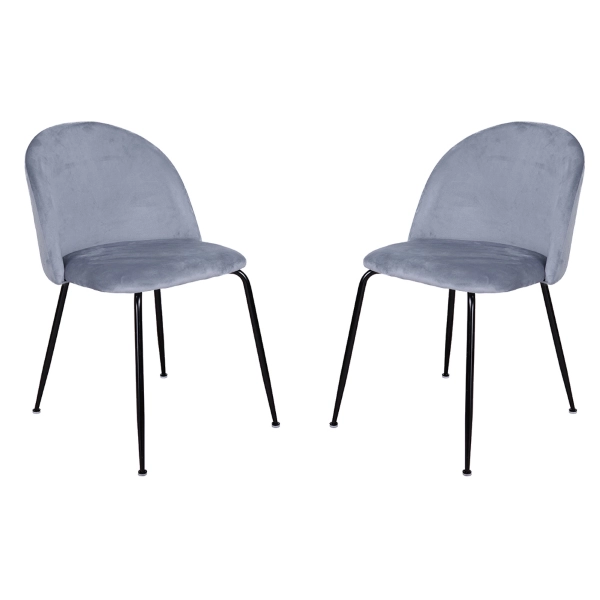 Chaise de salle à manger en velours Gris Baleine et pieds en métal Noir - PARIS 2 chaises