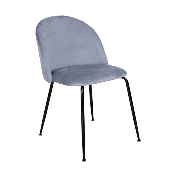 Chaise de salle à manger en velours Gris Baleine et pieds en métal Noir - PARIS 2 chaises