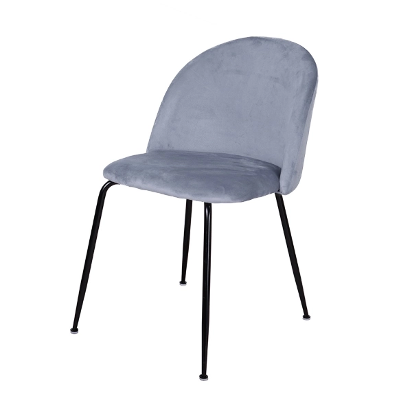 Chaise de salle à manger en velours Gris Baleine et pieds en métal Noir - PARIS 2 chaises