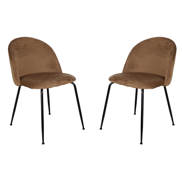 Chaise de salle à manger en velours marron pieds métal noir - PARIS 2 chaises