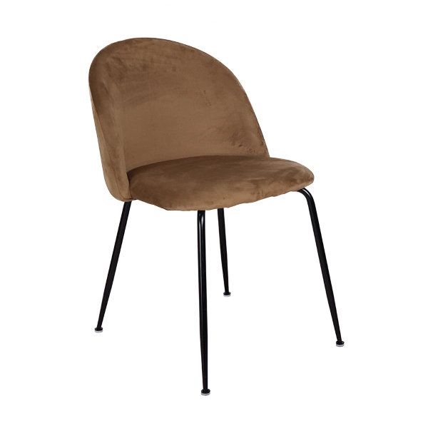 Chaise de salle à manger en velours marron pieds métal noir - PARIS 2 chaises