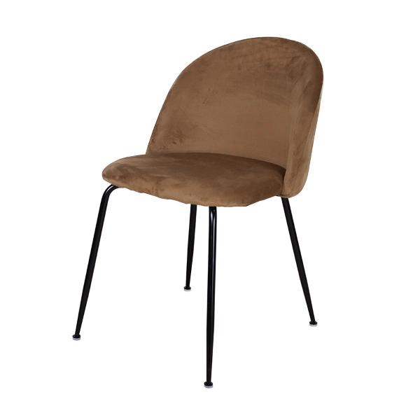 Chaise de salle à manger en velours marron pieds métal noir - PARIS 2 chaises