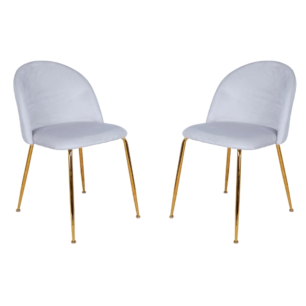 Chaise de salle à manger en velours Gris Perle pieds métal Doré - PARIS 2 chaises