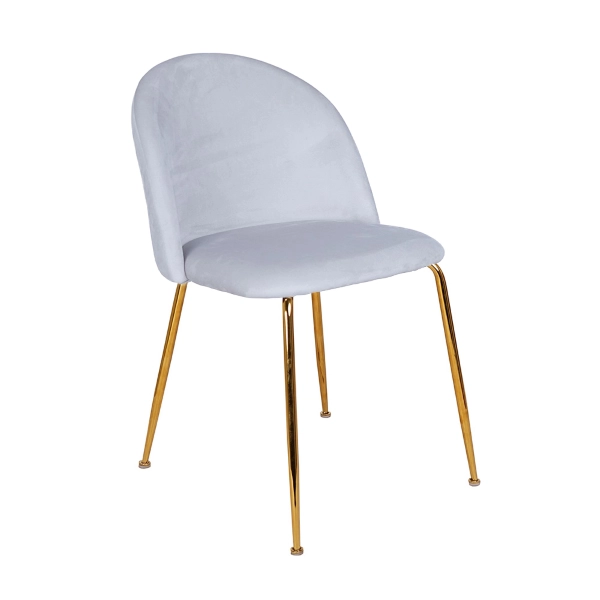 Chaise de salle à manger en velours Gris Perle pieds métal Doré - PARIS 2 chaises