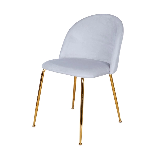 Chaise de salle à manger en velours Gris Perle pieds métal Doré - PARIS 2 chaises