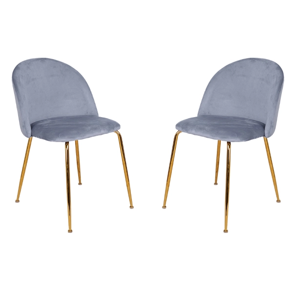Chaise de salle à manger en velours Gris Baleine pieds métal Doré - PARIS 2 chaises