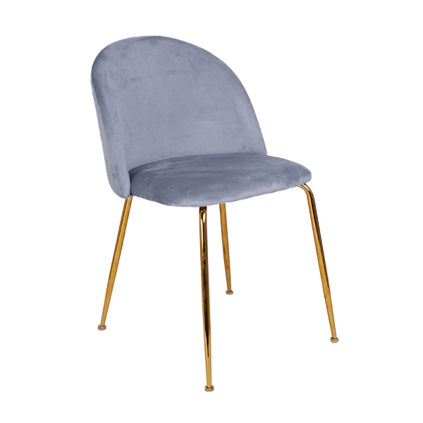 Chaise de salle à manger en velours Gris Baleine pieds métal Doré - PARIS 2 chaises