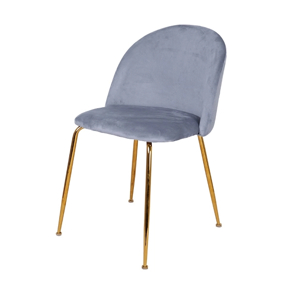 Chaise de salle à manger en velours Gris Baleine pieds métal Doré - PARIS 2 chaises
