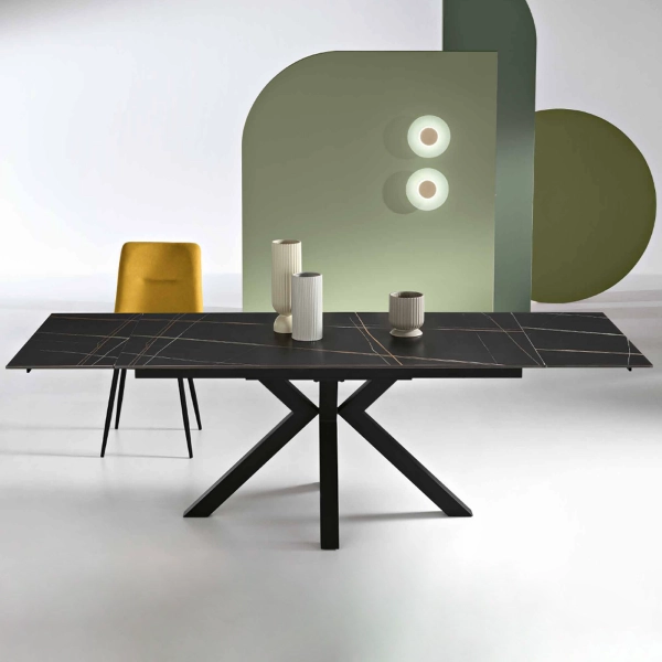 Mesa extensible hasta 240 cm en piedra efecto mármol negro SKY