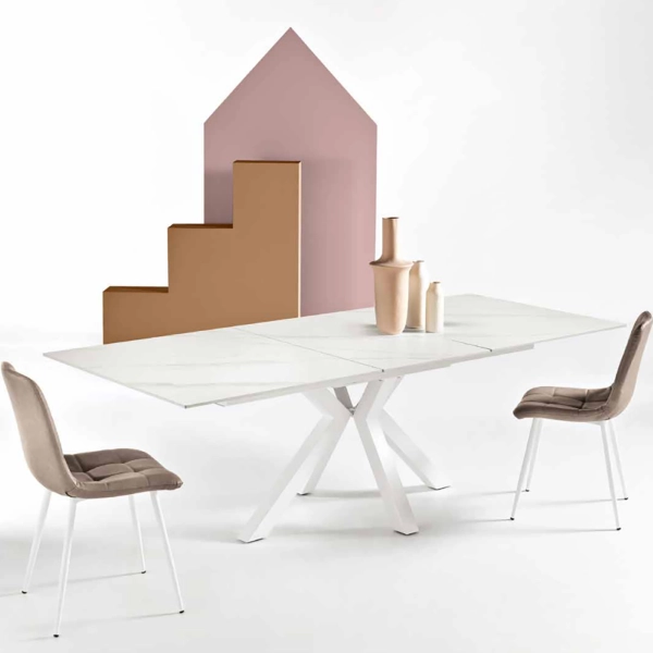 Mesa de piedra efecto mármol blanco HERO extensible hasta 240 cm