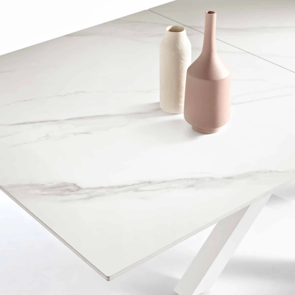 Mesa de piedra efecto mármol blanco HERO extensible hasta 240 cm
