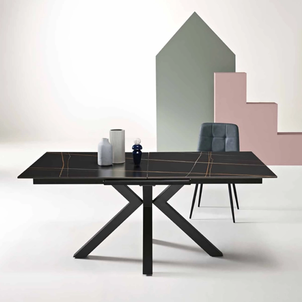 Mesa de piedra efecto mármol negro HERO extensible hasta 240 cm