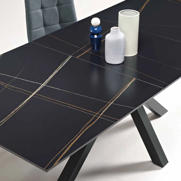 Mesa de piedra efecto mármol negro HERO extensible hasta 240 cm