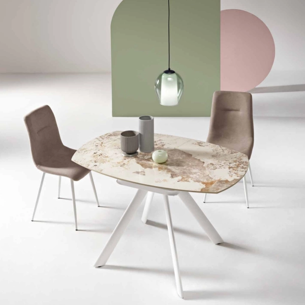Mesa Pandora ROUND de piedra efecto mármol con tapa giratoria D.135 cm