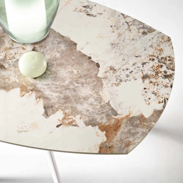 Mesa Pandora ROUND de piedra efecto mármol con tapa giratoria D.135 cm