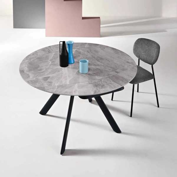 Mesa ROUND de piedra efecto mármol gris con tapa giratoria D.135 cm
