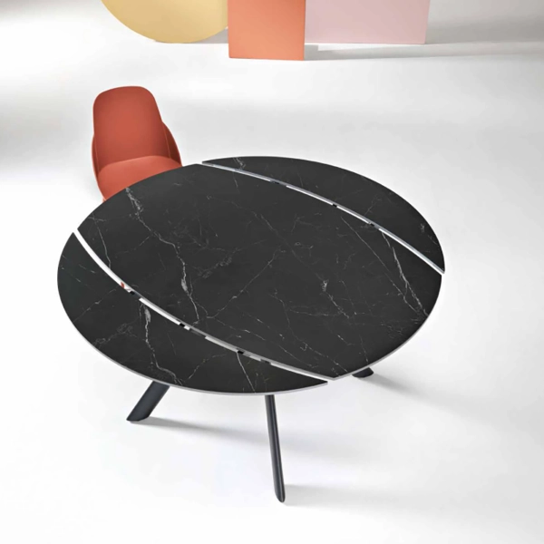 ROUND Mesa de piedra efecto mármol negro con tapa giratoria D.135 cm