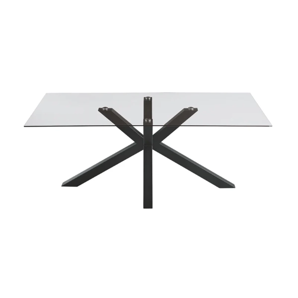Table à manger avec plateau en verre et base en métal 180x90 cm DANTE