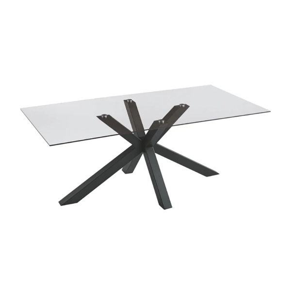 Table à manger avec plateau en verre et base en métal 180x90 cm DANTE