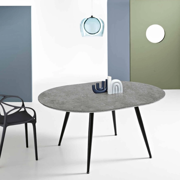 Mesa redonda HABLA con tapa de MDF Cemento extensible a 160 cm